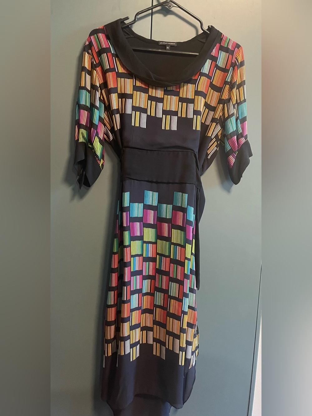 100% Silk Dress with Multicolor Geometric Print